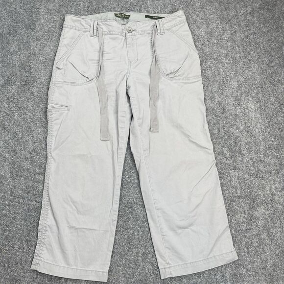Eddie Bauer Pants - Eddie Bauer Shaw Fit Capri Pants Size 8 Gray Ribbed Tie Waist Hiking Outdoor